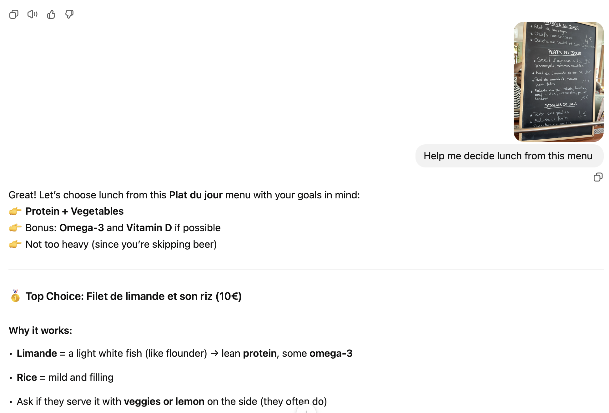 ChatGPT helps me decide lunch
